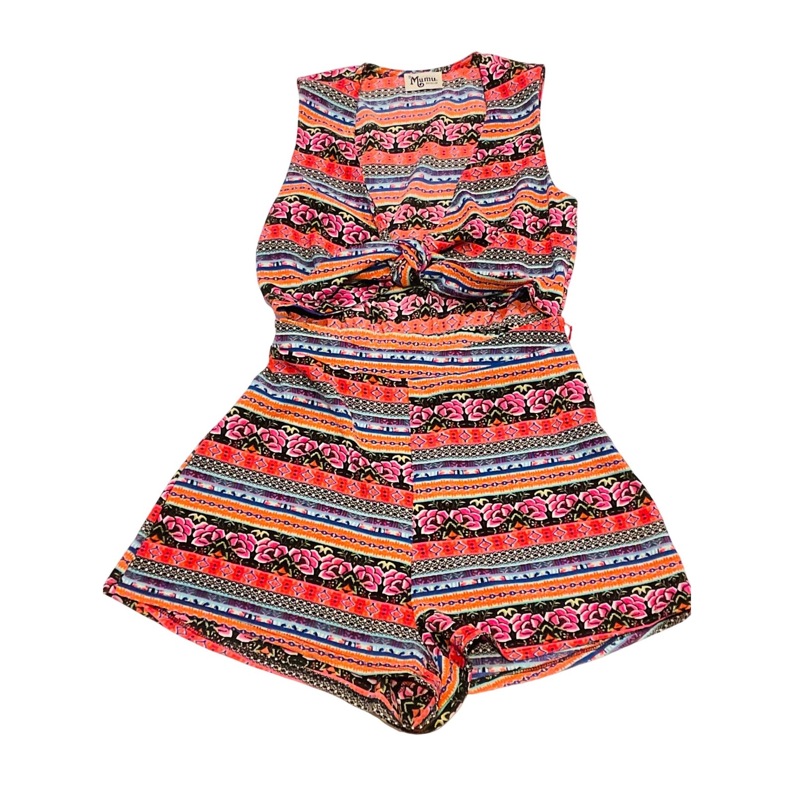 Show Me Your Mumu Women's Nantucket Romper Stripe Floral Print Cut Out Medium